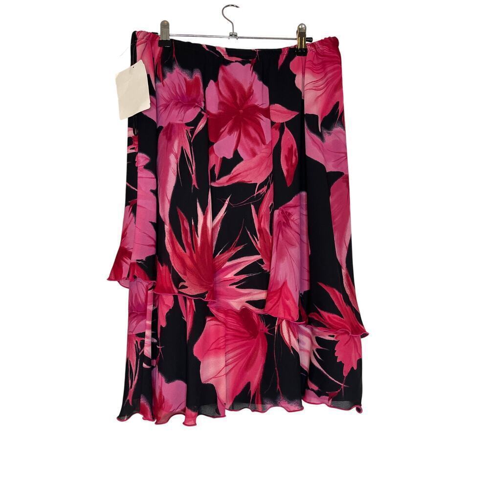 Vintage R&M Richards Pink Floral Tiered Ruffle Midi Skirt Women's Size 14 - Picture 3 of 5